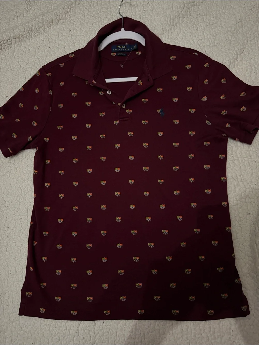 Ralph Lauren Men’s Burgundy Polo with Crest Motif